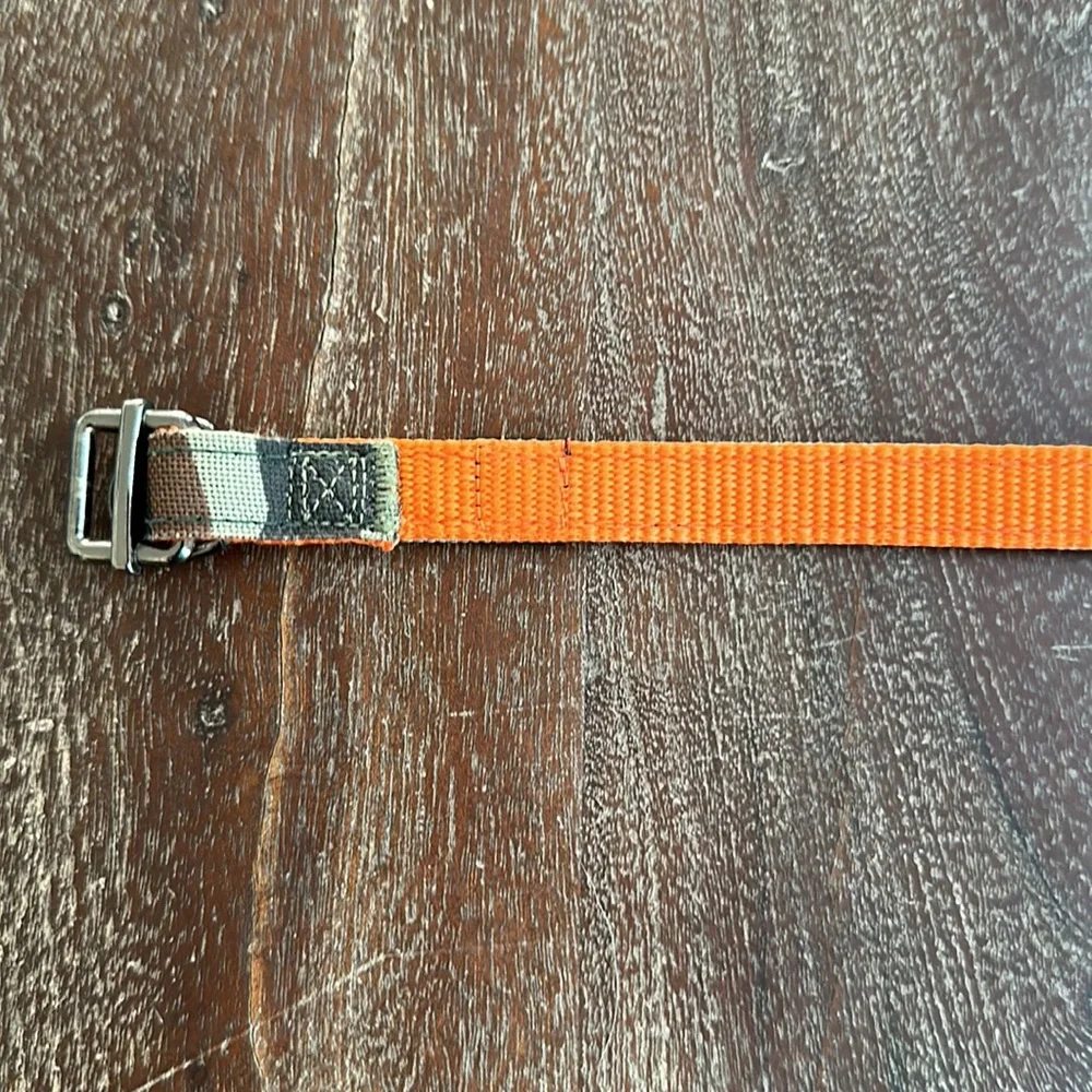 Adjustable Green Camo Dog Collar with Orange Underside Small